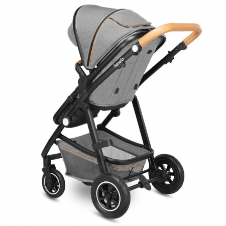 Carucior 3 in 1 Lionelo Amber, Cadru din aluminiu, Landou confortabil, Scaun auto testat ADAC, Accesorii incluse, Geanta parinti, pana la 22 kg, Certificat EN1888, Gri Deschis [25]