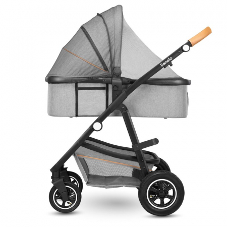 Carucior 3 in 1 Lionelo Amber, Cadru din aluminiu, Landou confortabil, Scaun auto testat ADAC, Accesorii incluse, Geanta parinti, pana la 22 kg, Certificat EN1888, Gri Deschis [20]