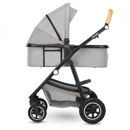 Carucior 3 in 1 Lionelo Amber, Cadru din aluminiu, Landou confortabil, Scaun auto testat ADAC, Accesorii incluse, Geanta parinti, pana la 22 kg, Certificat EN1888, Gri Deschis [12]