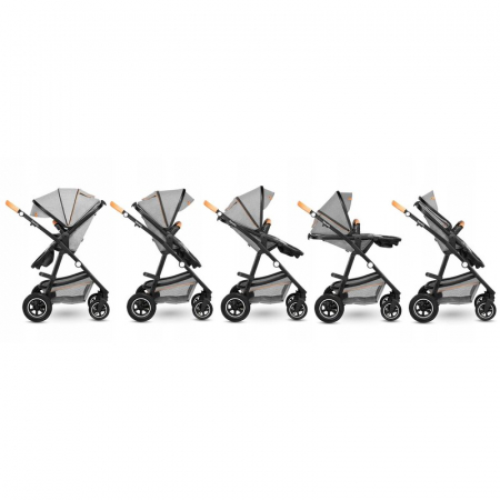 Carucior 3 in 1 Lionelo Amber, Cadru din aluminiu, Landou confortabil, Scaun auto testat ADAC, Accesorii incluse, Geanta parinti, pana la 22 kg, Certificat EN1888, Gri Deschis [3]
