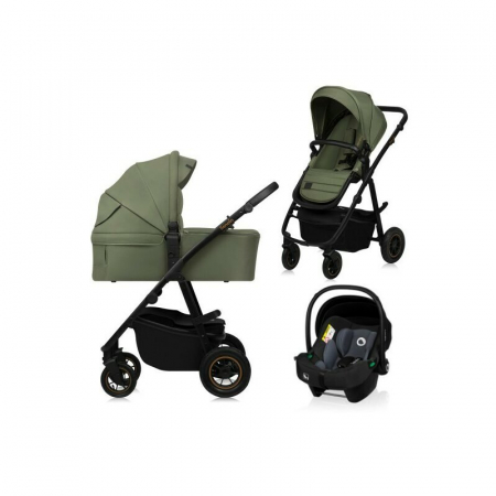 Pachete carucioare - Carucior 3 in 1, Lionelo, Amber Plus, Cadru aluminiu, Cu landou intarit si salteluta moale, Cu scoica auto testata ADAC, Reversibil, Maner ajustabil, Cu accesorii, Cu ventilatie panoramica 3D, Pana la