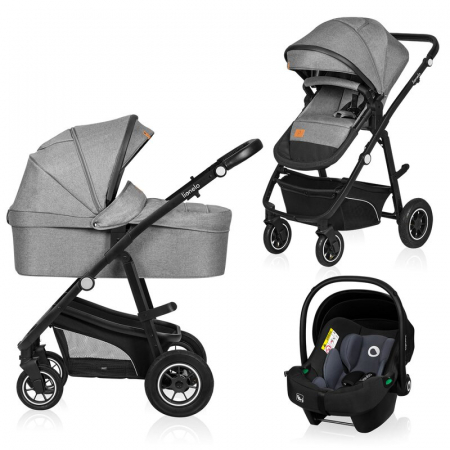 Pachete carucioare - Carucior 3 in 1, Lionelo, Bianka, Transformabil, Cadru aluminiu, Cu landou si salteluta moale, Cu scoica auto testata ADAC, Cu multiple accesorii, Sustine 22 kg, 0 luni+, EN1466:2014+AC:2015, EN1888, 
