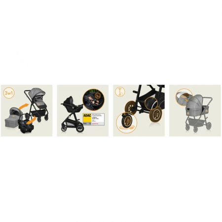 Carucior 3 in 1, Lionelo, Bianka, Transformabil, Cadru aluminiu, Cu landou si salteluta moale, Cu scoica auto testata ADAC, Cu multiple accesorii, Sustine 22 kg, 0 luni+, EN1466:2014+AC:2015, EN1888,  [46]