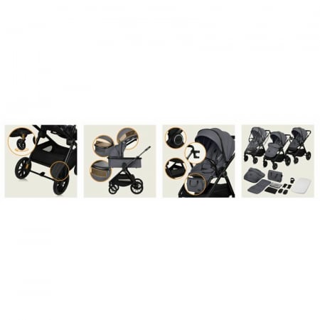 Carucior 3 in 1, Lionelo, Layla, Cadru din aluminiu, Cu landou intarit si salteluta din spuma AiryDots, Cu scoica auto testata ADAC, Reversibil, Cu sistem de ventilatie 3D, Cu accesorii, Pana la 22 kg [53]