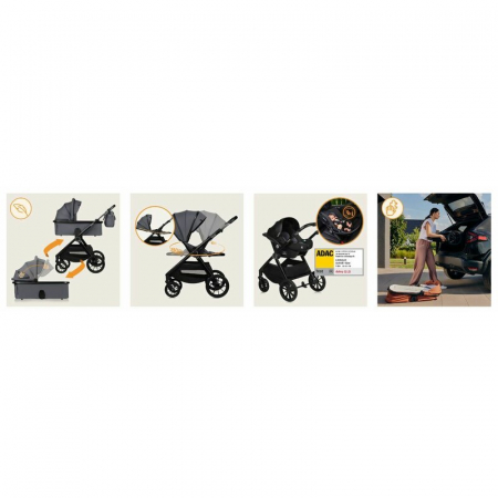 Carucior 3 in 1, Lionelo, Layla, Cadru din aluminiu, Cu landou intarit si salteluta din spuma AiryDots, Cu scoica auto testata ADAC, Reversibil, Cu sistem de ventilatie 3D, Cu accesorii, Pana la 22 kg [54]