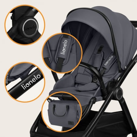 Carucior 3 in 1, Lionelo, Layla, Cadru din aluminiu, Cu landou intarit si salteluta din spuma AiryDots, Cu scoica auto testata ADAC, Reversibil, Cu sistem de ventilatie 3D, Cu accesorii, Pana la 22 kg [50]
