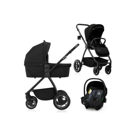 Pachete carucioare - Carucior 3 in 1, Lionelo, Meril, Cu landou de dimensiune XL, Reversibil, Cu scoica auto testata ADAC, Cu accesorii, Pana la 22 kg, Conform cu EN1888-1 EN1888-2, EN1466, Negru