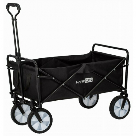 Transport si Relaxare - Carucior pliabil, FreeON, Pentru transportul diferitelor obiecte atat in casa, cat si in vacanta, Cu 2 buzunare, Maner reglabil 71-101 cm, Pana la 100 kg, 95x54x101 cm, Black