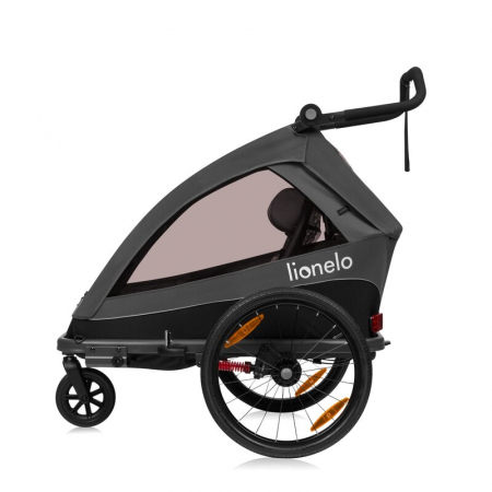 Carucior si remorca de bicicleta, Lionelo, Cama, Multifunctional, Pentru 1 sau 2 copii, Cu sistem de absorbtie a socurilor SIQ, Geamuri cu protectie solara, Negru [7]