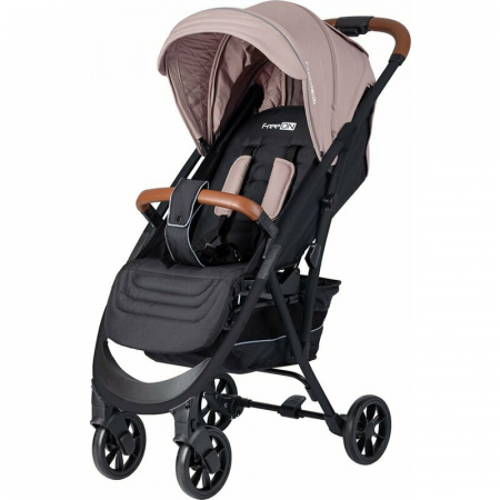 Carucioare sport - Carucior sport, FreeON, Lux, Pliabil automat, Usor 6.6 Kg, Tehnologie inovatoare One-Hand Folding, De la 6 luni pana la 22 kg, Din aluminiu, Benzi reflectorizante pe capotina, Beige/Black