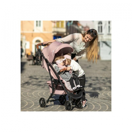 Carucior sport, FreeON, Lux, Pliabil automat, Usor 6.6 Kg, Tehnologie inovatoare One-Hand Folding, De la 6 luni pana la 22 kg, Din aluminiu, Benzi reflectorizante pe capotina, Beige/Black [5]