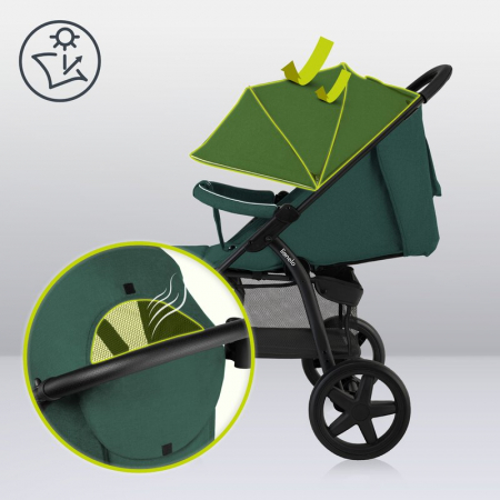 Carucior sport, Lionelo, Annet Plus, De la nastere, Cu accesorii si capotina XXL reglabila, 0 - 22 Kg, Conform cu standardele europene de securitate EN1888-1 si EN1888-2, Verde [22]