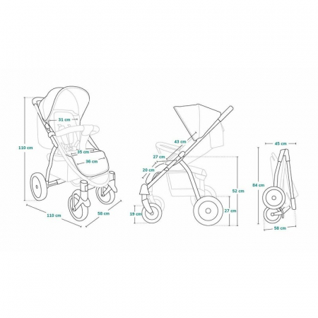 Carucior sport, Lionelo, Annet Plus, De la nastere, Cu accesorii si capotina XXL reglabila, 0 - 22 Kg, Conform cu standardele europene de securitate EN1888-1 si EN1888-2, Gri Caramel [21]