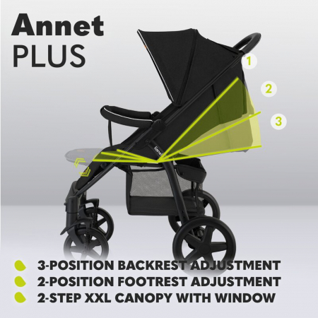 Carucior sport, Lionelo, Annet Plus, De la nastere, Cu accesorii si capotina XXL reglabila, 0 - 22 Kg, Conform cu standardele europene de securitate EN1888-1 si EN1888-2, Verde [30]