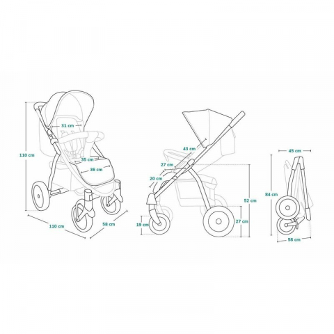 Carucior sport, Lionelo, Annet Plus, De la nastere, Cu accesorii si capotina XXL reglabila, 0 - 22 Kg, Conform cu standardele europene de securitate EN1888-1 si EN1888-2, Gri [19]
