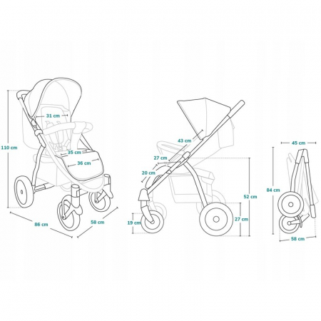 Carucior sport, Lionelo, Annet Tour, De la nastere, Cu capotina impermeabila, Cu filtru UPF 50+, Cu maner reglabil, Plasa de tantari, Suport biberon, Saculet pentru picioare, Pana la 22 kg, Cu certifi [25]