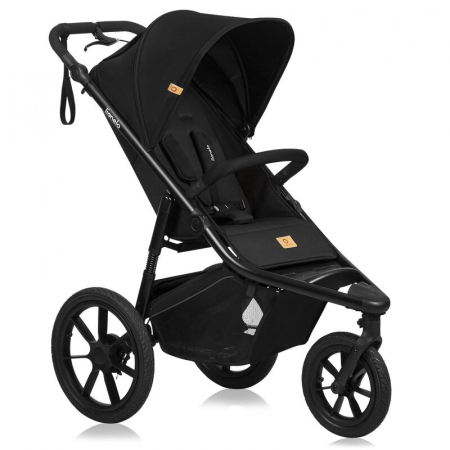 Carucioare sport - Carucior sport, Lionelo, Azura, Cu 3 roti, Cu baldachin XXL impermeabil, Pliere compacta, Pana la 22 kg, 6-48 luni, Conform cu standardele europene de securitate EN1888-1 si EN1888-2, Negru