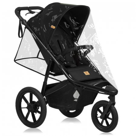 Carucior sport, Lionelo, Azura, Cu 3 roti, Cu baldachin XXL impermeabil, Pliere compacta, Pana la 22 kg, 6-48 luni, Conform cu standardele europene de securitate EN1888-1 si EN1888-2, Negru [30]