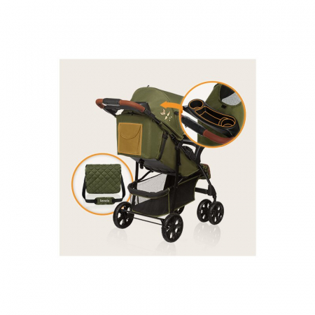 Carucior sport, Lionelo, Emma Plus, Cu tavita, 2 Suporturi pentru pahar, Geanta accesorii, Conform cu standardul european de securitate EN1888-1, Forest Green [17]