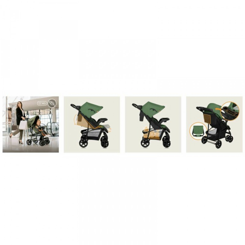 Carucior sport, Lionelo, Emma Plus, Cu tavita, 2 Suporturi pentru pahar, Geanta accesorii, Conform cu standardul european de securitate EN1888-1, Verde [20]