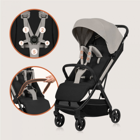 Carucior sport, Lionelo, Julie Air, Greutate redusa - 7.5 kg, Sustine 22 kg, 6 luni+, Capotina impermeabila, Protectie SPF 50+, Include suport sticla, Pliere compacta pentru calatorii, Conform cu EN18 [16]