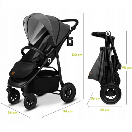 Carucior sport, Lionelo, Natt, De la nastere, Cu accesorii si capotina XXL reglabila, 0 - 22 kg, Conform cu standardele europene de securitate EN1888-1, EN1888-2, Gri [19]