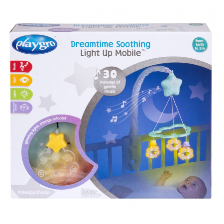 Carusel muzical, Playgro, Cu stelute si norisori, Pana la 30 de minute de muzica linistitoare, Cu 3 moduri de functionare: lumina si muzica, doar lumina sau doar muzica, Astasabil la patut, Fara BPA,  [7]