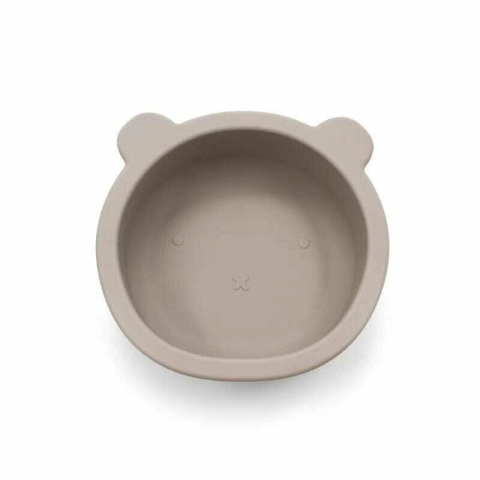 Alaptare si Hranire - Castron cu urechi de ursulet, Bocioland, Cu ventuze, Silicon, Fara BPA, 6-36 luni, Dark Beige