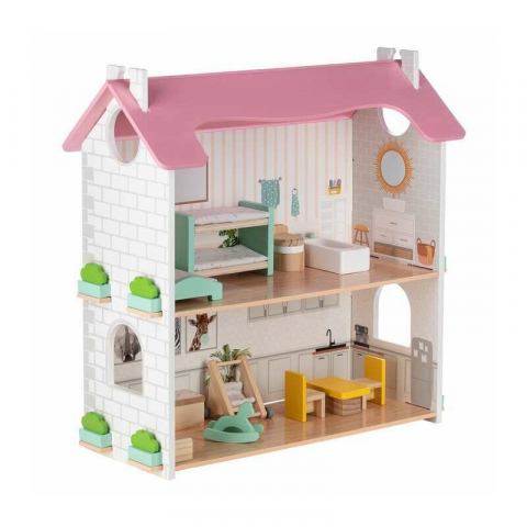 Jucarii si Jocuri - Casuta de papusi, Free2Play, Din lemn, Cu 11 piese de mobilier, Cu acces facil, 48,3 x 21 x 48 cm, 36 luni+, Multicolor