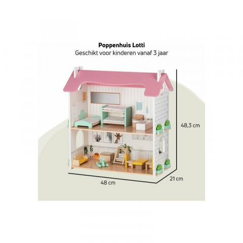 Casuta de papusi, Free2Play, Din lemn, Cu 11 piese de mobilier, Cu acces facil, 48,3 x 21 x 48 cm, 36 luni+, Multicolor [12]