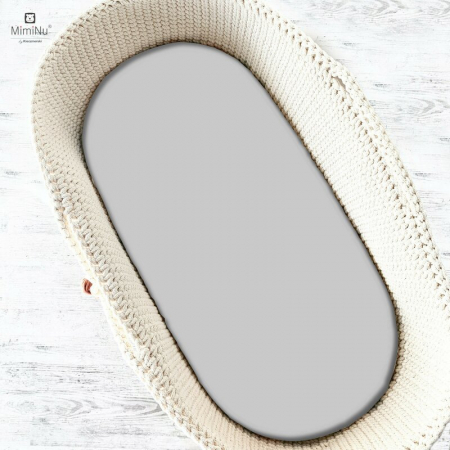 Mobilier si Lenjerie - Cearceaf cu elastic, MimiNu, Pentru landou, landou, carucior si cosulet, 80x35 cm, Din Jerseu, Material certificat Oeko Tex Standard 100, Gray