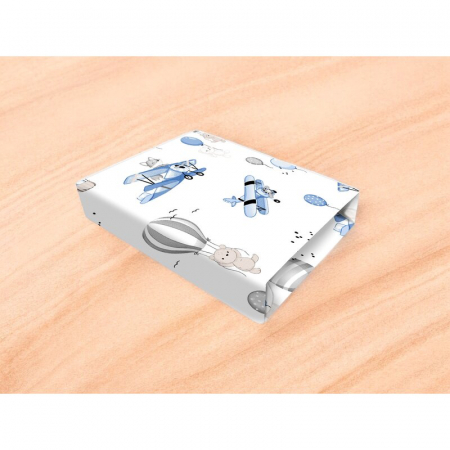 Cearceaf cu elastic, MimiNu, Pentru pat 160X80 cm, Din bumbac certificat Oeko Tex Standard 100, Blue Plane [2]