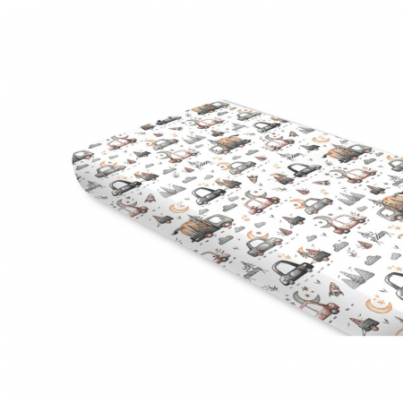 Mobilier si Lenjerie - Cearceaf cu elastic, MimiNu, Pentru pat 160x80 cm, Din bumbac certificat Oeko Tex Standard 100, Cars Grey