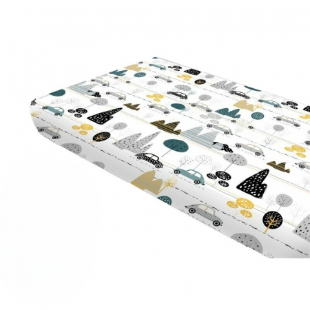Mobilier si Lenjerie - Cearceaf cu elastic, MimiNu, Pentru pat 160x80 cm, Din bumbac certificat Oeko Tex Standard 100, Childrens Journey Grey