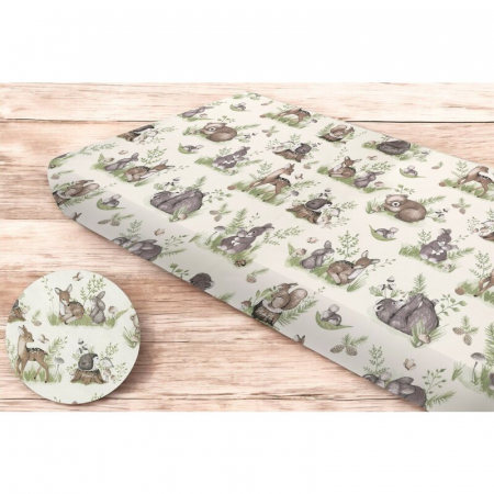 Cearceaf cu elastic, MimiNu, Pentru pat 160x80 cm, Din bumbac certificat Oeko Tex Standard 100, Design, Calm Forest Natural [1]