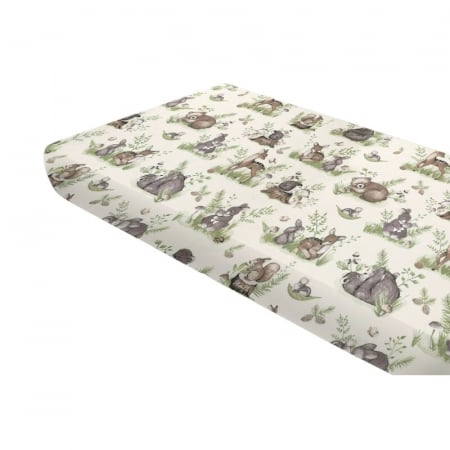 Mobilier si Lenjerie - Cearceaf cu elastic, MimiNu, Pentru pat 160x80 cm, Din bumbac certificat Oeko Tex Standard 100, Design, Calm Forest Natural