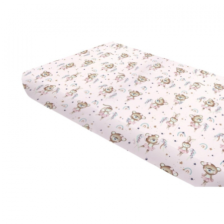Mobilier si Lenjerie - Cearceaf cu elastic, MimiNu, Pentru pat 160x80 cm, Din bumbac certificat Oeko Tex Standard 100, Design, Little Ballerina Pink