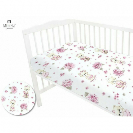 Cearceaf cu elastic, MimiNu, Pentru pat 160x80 cm, Din bumbac certificat Oeko Tex Standard 100, Design, Pink Ballerina [2]