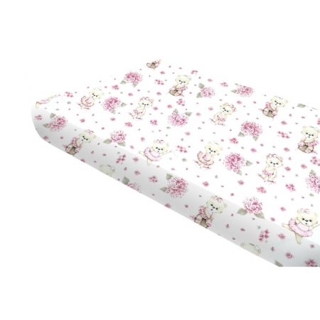 Mobilier si Lenjerie - Cearceaf cu elastic, MimiNu, Pentru pat 160x80 cm, Din bumbac certificat Oeko Tex Standard 100, Design, Pink Ballerina