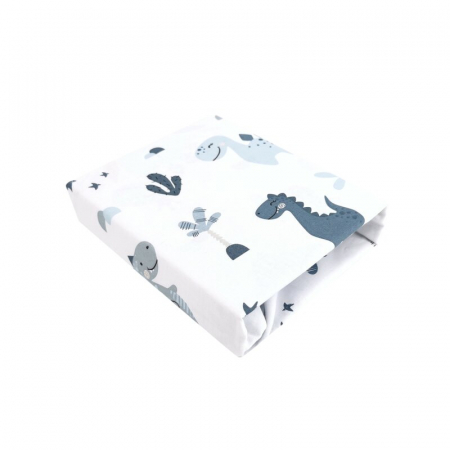 Cearceaf cu elastic, MimiNu, Pentru pat 160x80 cm, Din bumbac certificat Oeko Tex Standard 100, Dino Granat [3]