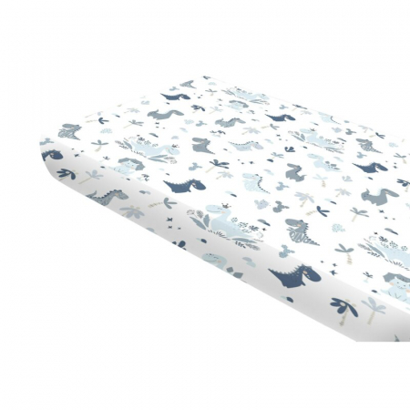 Mobilier si Lenjerie - Cearceaf cu elastic, MimiNu, Pentru pat 160x80 cm, Din bumbac certificat Oeko Tex Standard 100, Dino Granat