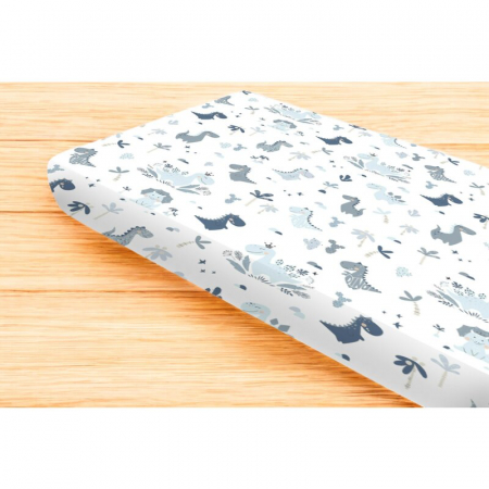 Cearceaf cu elastic, MimiNu, Pentru pat 160x80 cm, Din bumbac certificat Oeko Tex Standard 100, Dino Granat [1]