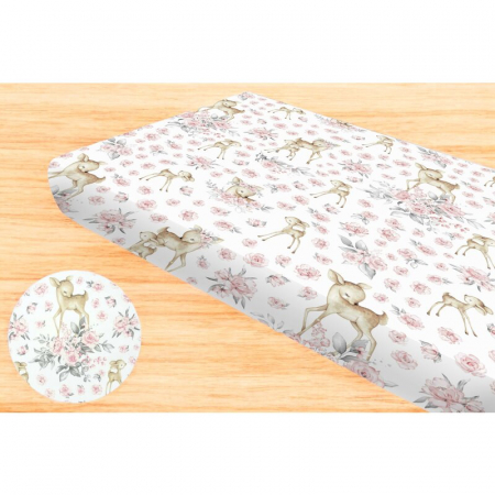 Cearceaf cu elastic, MimiNu, Pentru pat 160x80 cm, Din bumbac certificat Oeko Tex Standard 100, Sweet Deer Pink [1]