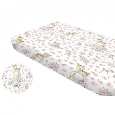 Cearceaf cu elastic, MimiNu, Pentru pat 160x80 cm, Din bumbac certificat Oeko Tex Standard 100, Sweet Deer Pink [5]