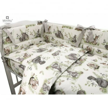 Cearceaf cu elastic, MimiNu, Pentru patut 120X60 cm, Din bumbac certificat Oeko Tex Standard 100, Design, Calm Forest Natural [3]