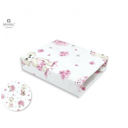 Cearceaf cu elastic, MimiNu, Pentru patut 120X60 cm, Din bumbac certificat Oeko Tex Standard 100, Design, Pink Ballerina [2]