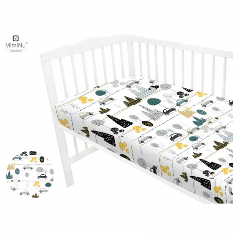 Cearceaf cu elastic, MimiNu, Pentru patut 140X70 cm, Din bumbac certificat Oeko Tex Standard 100, Childrens Journey Grey [2]