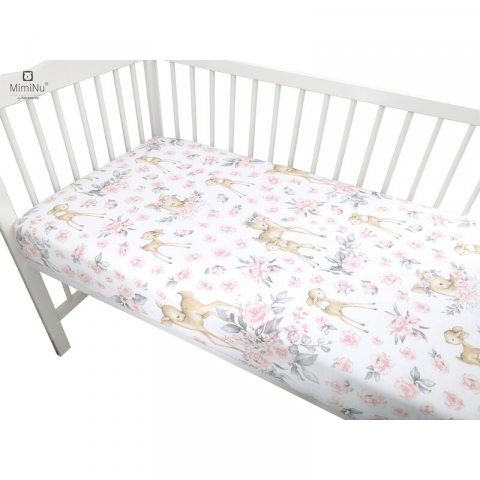 Cearceaf cu elastic, MimiNu, Pentru patut 140X70 cm, Din bumbac certificat Oeko Tex Standard 100, Sweet Deer Pink [2]