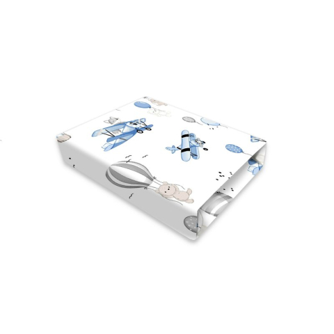 Mobilier si Lenjerie - Cearceaf cu elastic, MimiNu, Pentru patut co-sleeper, Leonie, Dimensiune 83 x 50 cm, Din bumbac certificat Oeko Tex Standard 100, Blue Plane