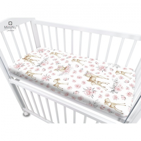 Cearceaf cu elastic, MimiNu, Pentru patut co-sleeper, Theo, Dimensiune 85 x 46 cm, Din bumbac certificat Oeko Tex Standard 100, Sweet Deer Pink [2]